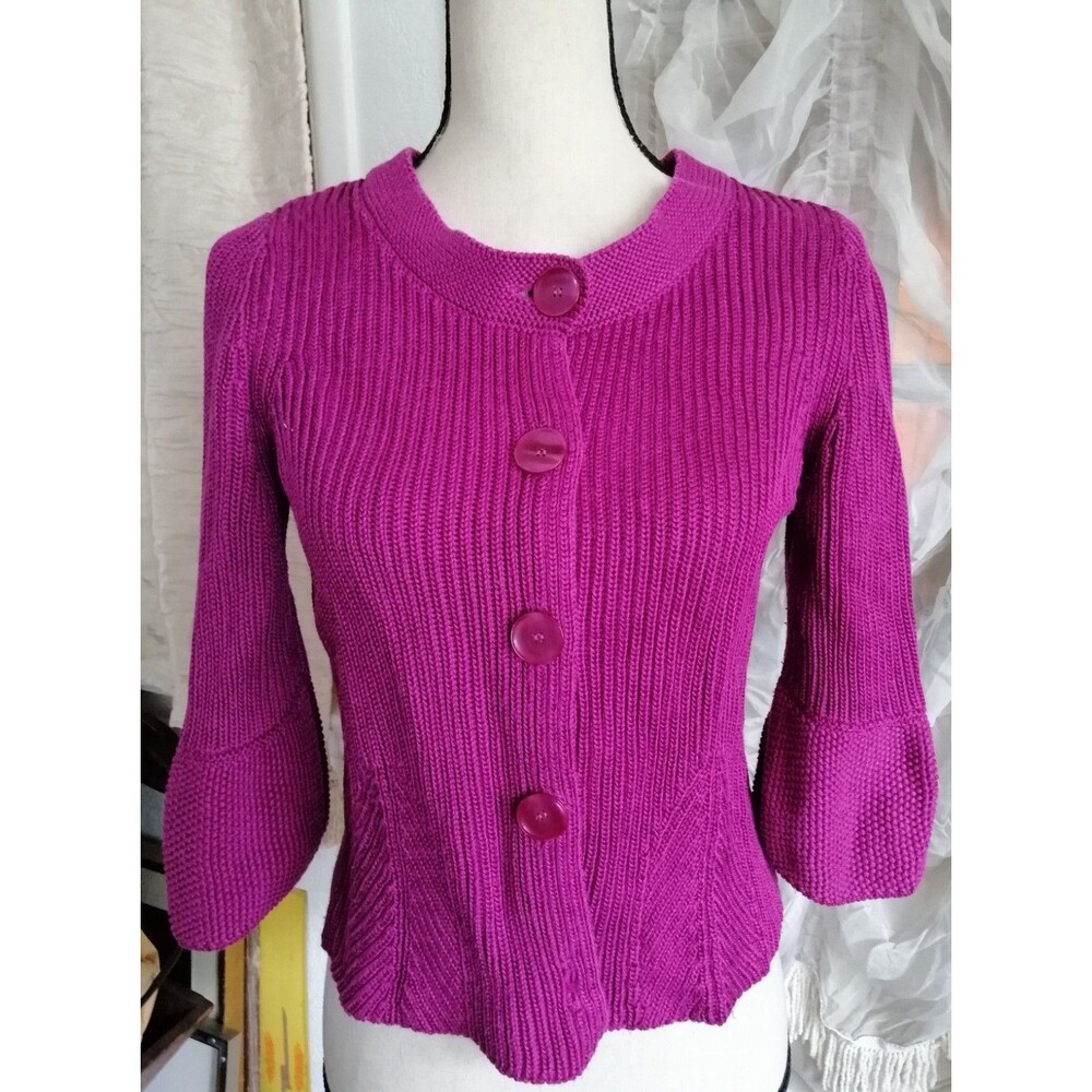 Jones New York Collection Purple Cardigan Women M Petite Cropped 3/4 Sleeve